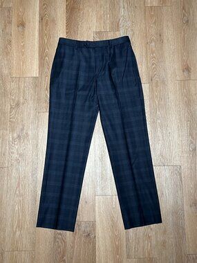 Brooks Brothers Blue Plaid Stretch Wool Dress Pants 30X31